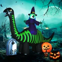 HOMCOM 8' Halloween Inflatable Dinosaur W/ Witch Tombstone Pumpkin(m-10)