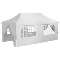 Outsunny 20x10 Pop Up Canopy with 6 Removable Sidewall, Carry Bag and 6 Sand Bags, Height Adjustable Instant Sun Shelter, White(m-2)