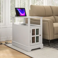 HOMCOM Narrow Side Table End Table with Charging Station, USB Ports, Modern End Table with Storage for Living Room, White(m-7)