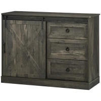HOMCOM Farmhouse Kitchen Sideboard, Buffet Cabinet with Sliding Barn Door and 3 Storage Drawers for Living Room, Dark Gray(m-11)