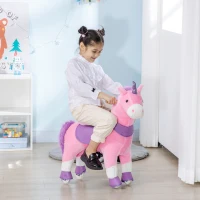 Qaba Ride On Real Walking Unicorn with Sparkly Horn, Soft Plush Ride On Rocking Horse Bearing 176lbs, Imaginative Interactive Toy for Kids, Unicorn Gifts(m-2)