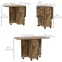 HOMCOM Drop Leaf Dining Table, Mobile Folding Table on Wheels with Drawers and Cabinet for Dining Room, Kitchen, Rustic Brown(m-3)