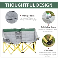 Outsunny Loveseat Style Camping Chair, Oversized Folding Lawn Chair with Carry Bag & Cup Holders, for Outdoor, Beach, Picnic, Hiking, Travel, Green & Gray(m-6)