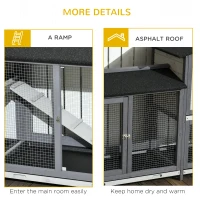 PawHut 90.5" Wooden Rabbit Hutch Bunny Cage Pet Playpen House Enclosure with Double Side Run Boxes, No Leak Tray, Ramp, for Rabbits, Chickens, Ducks, Guinea Pig and Small Animals, Light Gray(m-7)