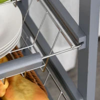 HOMCOM Mobile Kitchen Cart, Rolling Kitchen Island with Storage, Solid Wood Frame Utility Cart with Wire Fruit Baskets and Drawer, Gray(m-8)