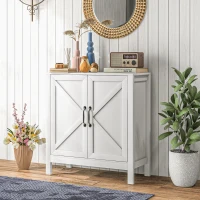 HOMCOM Sideboard Buffet, Kitchen Storage Cabinet with Barn Door and Adjustable Shelves, Storage Pantry, White Wood Grain(m-10)