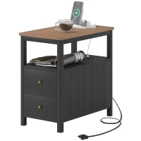 HOMCOM Side Table with Charging Station and USB Ports, Narrow End Table with Drawers, Shelf for Living Room, Black(m-1)