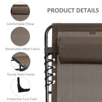 Outsunny Reclining Chaise Lounge Chair, Portable Sun Lounger, Folding Camping Cot with Adjustable Backrest and Removable Pillow, for Patio, Garden, Beach, Brown(m-5)
