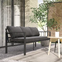 Outsunny 3-Seat Aluminum Outdoor Couch Patio Sofa with Cushions, Wide Seat, Armrests for Garden, Backyard, Balcony, Dark Grey(m-8)