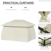 Outsunny 10' x 13' Outdoor Gazebo Patio Gazebo Canopy, Double Vented Roof, Steel Frame, Curtain Sidewalls, Sun Shade Shelter for Garden, Lawn, Backyard, Deck, Beige(m-5)