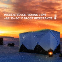 Outsunny 8 Person Ice Fishing Shelter, Pop-up Ice Fishing Tent, Ice Shanty, Portable and Insulated, with 2 Doors and Carrying Bag, Light Blue(m-5)