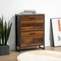 HOMCOM Shoe Cabinet with 2 Flip Doors, Slim 2-Drawer Shoe Cupboard with Divider and Open Compartment for 12 Pairs of Shoes, Entryway Storage Unit, Rustic Brown(m-8)