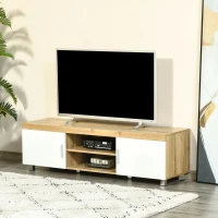HOMCOM Modern TV Stand for TVs Up to 63 Inches, TV Cabinet with Storage Shelves and Cable Holes for Living Room Bedroom, Oak and White(m-8)
