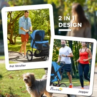 PawHut 3 Big Wheels Pet Stroller for Small, Medium Dogs, Cat Stroller Travel Folding Carrier with Adjustable Canopy, Blue(m-5)