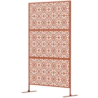 Outsunny Decorative Outdoor Privacy Panel with Stand, Freestanding Metal Outdoor Divider for Garden, Backyard, Deck, Brown(m-2)