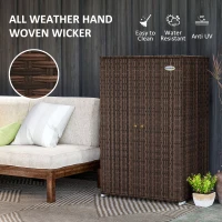 Outsunny Outdoor Storage Cabinet with Shelves, Rattan Pool Towel Storage Cabinet with Removable Shelf & Drawer, Mixed Brown(m-5)