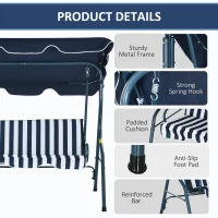 Outsunny Outdoor Porch Swing with Adjustable Canopy, 3-Seater Patio Swing Chair with Cushion, Blue(m-5)