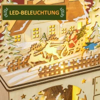 HOMCOM Wooden Christmas Advent Calendar with 24 Countdown Drawers and LED Lights for Kids and Adults, Battery Operated(m-4)