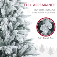 HOMCOM 7ft Artificial Flocked Christmas Tree with Snow Tips, Easy Assembly, Hinged Xmas Tree for Home Office Holiday(m-5)