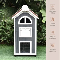 PawHut 43"H Wooden Cat House Outdoor with Hammock, Weatherproof 3-Floor Feral Cat Shelter with Escape Doors, Asphalt Roof, Inside Ladders, Gray(m-6)