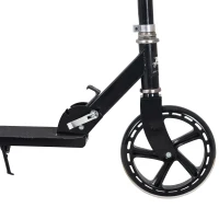 Aosom Kids Foldable Kick Scooter with Adjustable Height, Soft Textured Handles, Wide Deck, Brakes for Ages 7-14, 29.5" H - 39" H, Black(m-8)