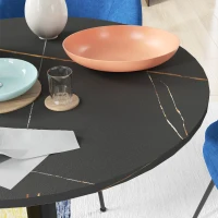 HOMCOM Round Dining Table, Modern Dining Room Table with Faux Marble Top, Steel Base, Space Saving Small Kitchen Table, Black(m-9)