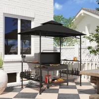 Outsunny 8' x 5' Barbecue Gazebo, 2-Tier BBQ Gazebo with 2 Side Shelves, Storage Basket, Hanging Hooks, Dark Grey(m-8)