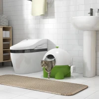 PawHut Hooded Cat Litter Box with Lid, Scoop, Leaking Sand Pedal, Top Handle, Dark Green(m-10)