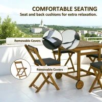 Outsunny 5 Pieces Wood Patio Dining Set, Wheeled Patio Table and Folding Chairs with Cushions for Garden Backyard Poolside, Teak(m-6)