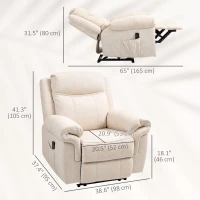 HOMCOM Manual Recliner Chair with Vibration Massage, Side Pockets, Microfibre Reclining Chair for Living Room, Cream White(m-3)