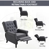 HOMCOM Fabric Upholstered Wingback Recliner, Tufted Push Back Accent Chair, Linen Arm Chair with Footrest, Armrest, Padded Cushion, Dark Grey(m-4)