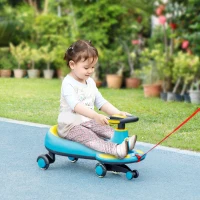 Qaba Kids Wiggle Car w/ Parent Traction Rope, Music, Light, Blue(m-1)