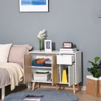 HOMCOM 35" Sideboard Storage Cabinet with Drawer, White and Nature Wood(m-8)