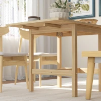 HOMCOM Solid Wood Kitchen Table, Farmhouse Drop Leaf Tables for Small Spaces, Folding Dining Table, Nature Wood(m-7)