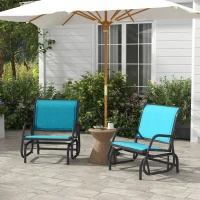 Outsunny 2 Pieces Outdoor Glider Chair, Steel Swing Chai with Curved Armrests for Porch, Garden, Poolside, Balcony, Blue(m-10)