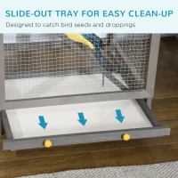 PawHut 65" Wooden Bird Cage Outdoor Aviary House for Parrot, Parakeet, with Pull Out Tray and 2 Doors, Grey(m-4)