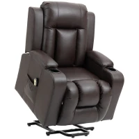 HOMCOM Electric Power Lift Chair, PU Leather Recliner Sofa with Footrest, Remote Control and Cup Holders, Brown(m-2)
