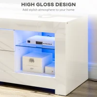 HOMCOM TV Stand with LED Lights for TVs up to 55", TV Cabinet with Storage Shelves and Drawers, 47.2"x15.7"x19.7", White(m-6)