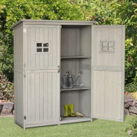 Outsunny 4x1.5ft Wooden Garden Sheds, Outdoor Storage with Windows and Double Door for Gardeners, Grey(m-1)