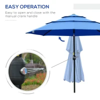 Outsunny 9FT 3 Tiers Patio Umbrella Outdoor Market Umbrella with Crank, Push Button Tilt for Deck, Backyard and Lawn, Dark Blue(m-5)