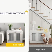 PawHut Dog Crate Furniture with 360° Rotatable Removable Dog Bowls, Dog Kennel Furniture for Medium Dogs, White(m-5)