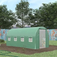 Outsunny 14.6' x 6.6' x 6.6' Walk-in Tunnel Hoop Greenhouse with Mesh Door & 8 Windows, Large Green House for Outside for Plants, Flowers, Vegetables, Galvanized Steel Frame & PE Cover, Green(m-10)