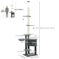 PawHut 104.25" Cat Tree Stand House Hammock Pet Furniture Kitten Activity Tower Kitty Play House 5-Tier - Dark Grey(m-3)