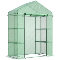 Outsunny 56" x 29" x 77" Walk-in Greenhouse, Garden Hot House with 3 Tier Shleves, Roll-Up Door and PE Cover, Green