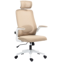HOMCOM Mesh Office Chair, Ergonomic Desk Chair with Flip-up Armrest, Rotatable Headrest, Adjustable Lumbar Support, Khaki