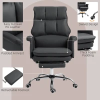 HOMCOM PU Leather Executive Office Chair, Ergonomic and Reclining Office Desk Chair with Footrest, Black(m-5)