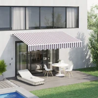 Outsunny 10' x 8' Retractable Awning, Patio Awnings, Sunshade Shelter w/ Manual Crank Handle, UV & Water-Resistant Fabric and Aluminum Frame for Deck, Balcony, Yard, Coffee Stripes(m-2)