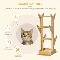 PawHut 4-level Platform Cat Tree with Resting House, Activity Center for kittens, Cat Tower Furniture with Cushion, Oak(m-4)