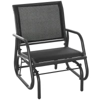 Outsunny Patio Glider with Breathable Mesh Fabric Seat & Backrest, Metal Frame Outdoor Glider Swing Chair with Armrests, Black(m-2)