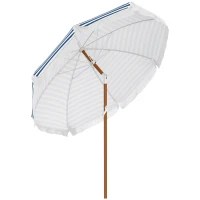 Outsunny 7 x 7 ft Outdoor Umbrella with Tilt, Vent, Patio Market Table Umbrella Parasol with Fringed Ruffles and Flounce, Blue(m-11)